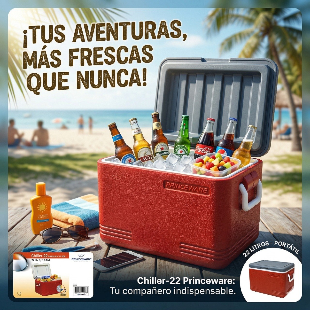 SET DE HIELERAS PORTATILES DE PLASTICO REFROZADO PRINCEWARE 6L & 22L