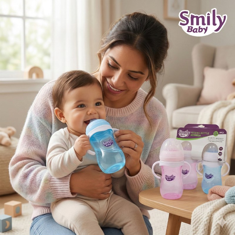 BIBERON CHUPON PARA BEBES EN SET DE 2 PIEZAS CON ASAS CAPACIDAD DE 330ML SMILY BABY