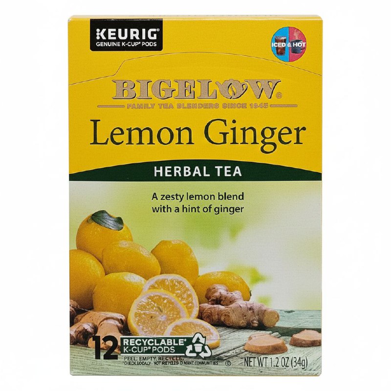 TE DE HIERBAS DE LIMON Y JENGIBRE SIN CAFEINA LIBRE DE GLUTEN SUAVE Y REFRESCANTE EN CAPSULAS BIGELOW 12UND