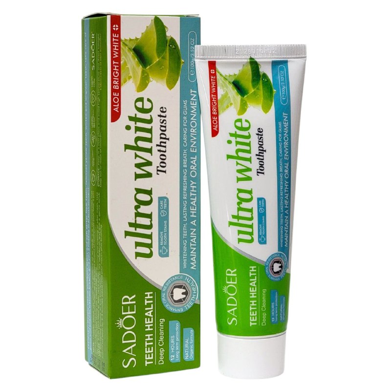 PASTA DE DIENTES, DE ALOVE VERA, DEJA LOS DIENTES BRILLANTES, ELIMINA MANCHAS DIFICILES Y SARRO BLANDO, DIENTES AMARILLENTOS, REFRESCA EL ALIENTO POR 12H SADOER 100G PASTA DENTAL