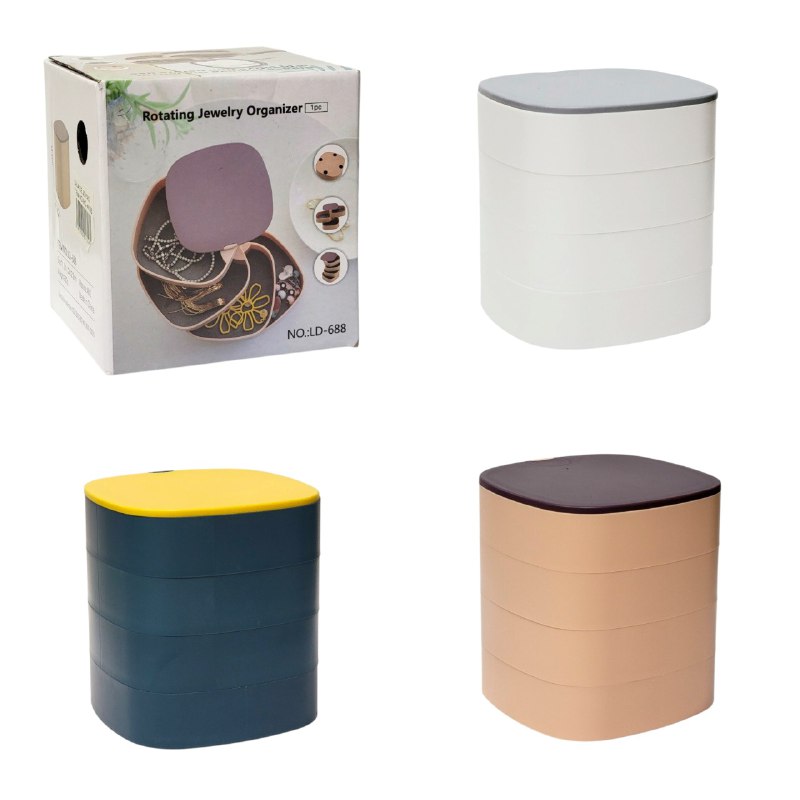 ORGANIZADOR DE JOYAS GIRATORIO COMPACTO Y ELEGANTE 11.2X12.2CM, 3 ESTILOS