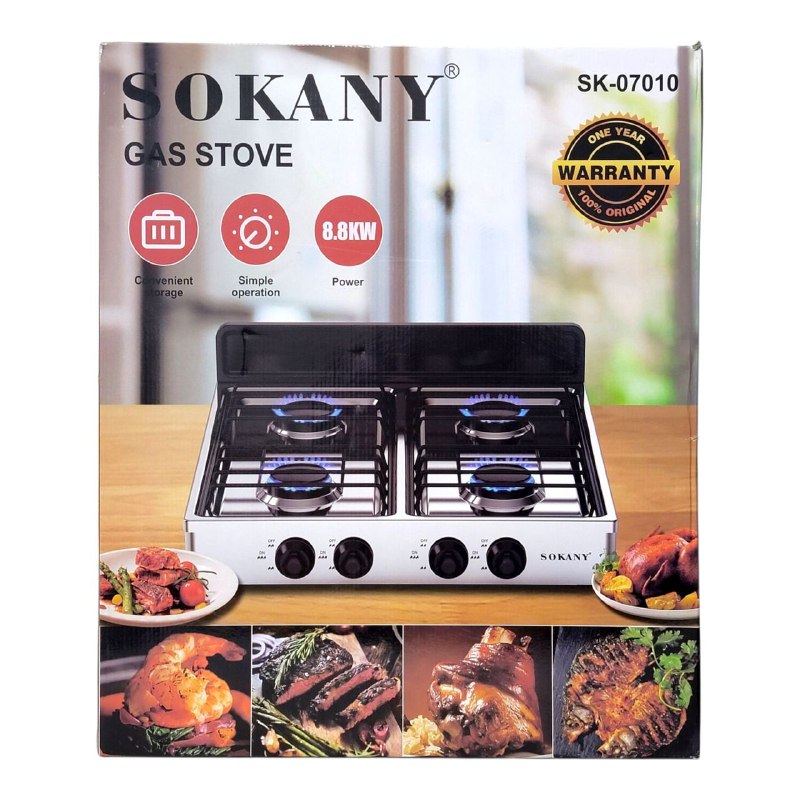MAQUINA ESTUFA DE GAS DE 4 HORNILLAS DE ALTA POTENCIA SK-07010 SOKANY