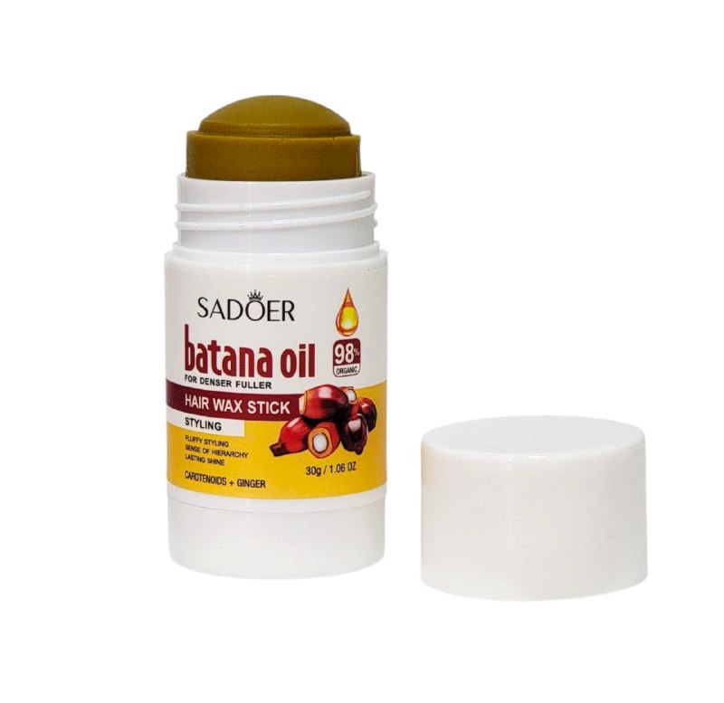 CERA PARA EL CABELLO EN BARRA CON ACEITE DE BATANA, PARA UN CABELLO MAS DENSO Y VOLUMINOSO, FIJA EL CABELLO DURADERO DEJANDOLO SUAVE Y BRILLANTE SADOER 30G