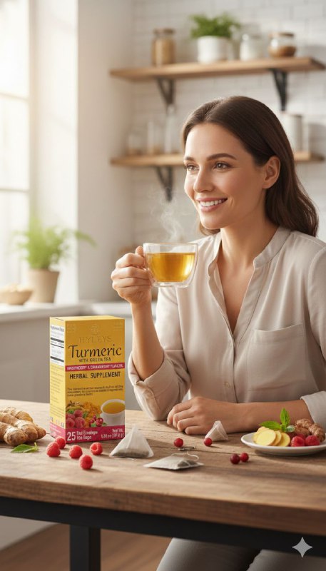 TE VERDE DE TURMERIC RAIZ SECA SABOR FRAMBUESA Y ARANDANO HYLEYS 25UND