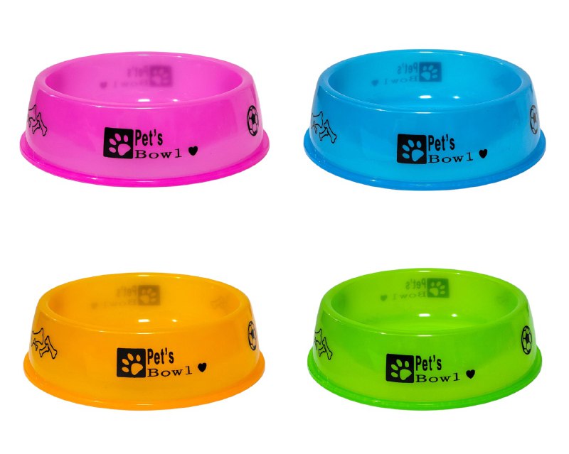 PLATO DE PLASTICO PARA COMIDA DE MASCOTAS, RESISTENTE Y SEGURO ANTIDESLIZAMIENTOS PETS BOWL 4 COLORES
