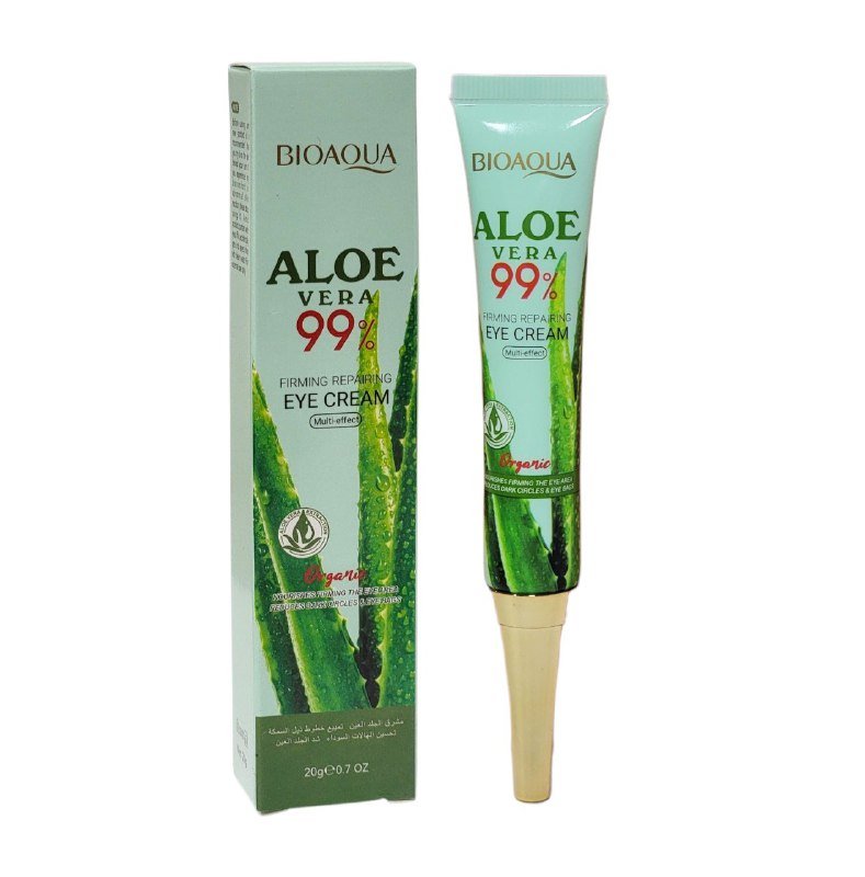 CREMA FACIAL DE ALOE VERA REPARADORA Y REAFIRMANTE PARA EL CONTORNO DE OJOS 20G, QUE NUTRE Y REVITALIZA LA PIEL, DIFUMINANDO LINEA Y OJERAS REJUVENECIENDO LA MIRADA BIOAQUA