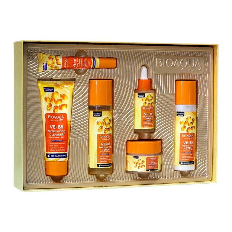 SET DE CUIDADO FACIAL DE ESENCIA DE VITAMINA VE Y B5 DE 6 PIEZAS, EFECTO REAFIRMANTE, ANTIARRUGAS Y NUTRITIVO BIOAQUA VE+B5