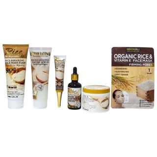 SET DE CUIDADO FACIAL DE 5 PIEZAS DE ARROZ ORGANICO PARA REJUVENECER LA PIEL RICE
