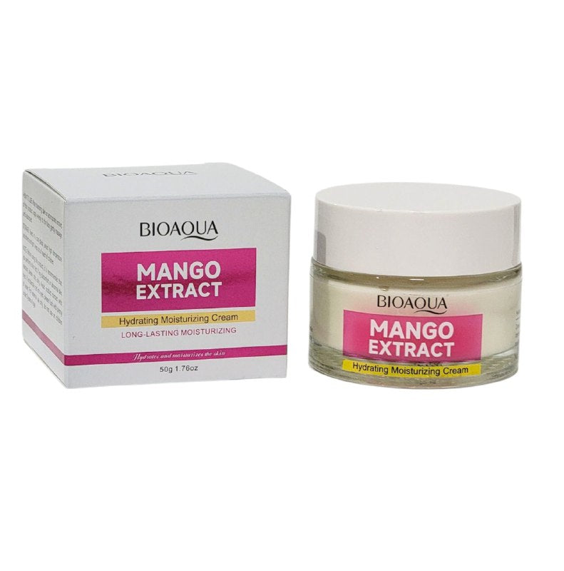 CREMA FACIAL DE EXTRACTO DE MANGO HIDRATANTE 50G, ES UNA CREMA HIDRATANTE PROFUNDA QUE UTILIZA EL EXTRACTO NATURAL DE MANGO PARA MEJORAR LAS CONDICIONES DE LA PIEL SECA Y ASPERA, DEJANDOLA SUAVE Y DELICADA BIOAQUA