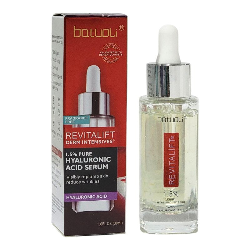 SUERO FACIAL HIDRATANTE INTENSIVO DIARIO, DE ACIDO HIALURONICO MOLECULA NATURAL PARA LA HIDRATACION Y MEJORA LA RETENCION DE LA HUMEDAD, DEJANDO LA PIEL RADIANTE Y SUAVE BATUOLI 30ML (DUPE DE LOREAL)+