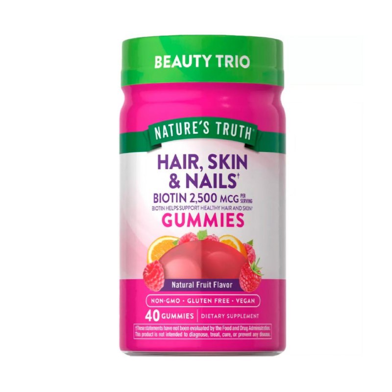 VITAMINAS EN GOMITAS PARA EL CABELLO, PIEL Y UÑAS BIOTINA 2500MCG BIOTINA SALUDABLE SABOR A FRUTAS NATURE S TRUTH 40UND