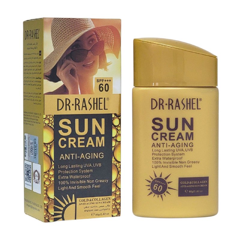 PROTECTOR SOLAR ANTIEDAD CON ORO Y COLAGENO HIDRATANTE 80G, PROTECCION PREMIUM QUE COMBATE EL ENVEJECIMIENTO Y LOS DAÑOS SOLARES, DISMINUYE ARRUGAS Y MANTIENE LA PIEL JOVEN DR RASHEL
