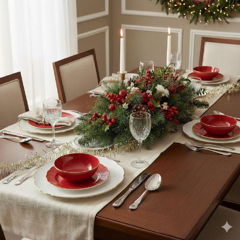 PLATO DE CARGA DECORATIVO NAVIDEÑO BLANCO DE PLASTICO 32X32CM