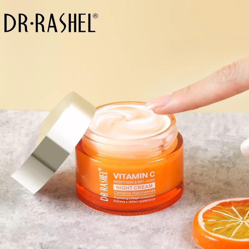 CREMA FACIAL DE NOCHE DE VITAMINA C, COLAGENO Y NIACINAMIDA, ILUMINADORA Y ANTIENVEJECIMIENTO, REDUCE LAS ARRUGAS EN LA PIEL DR RASHEL 50G