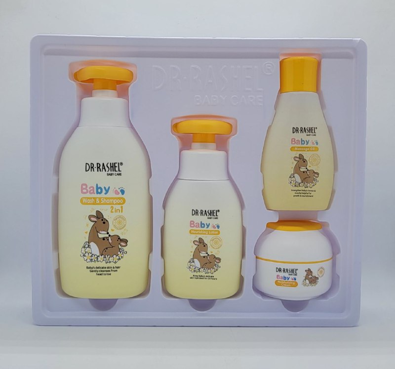 SET DE REGALO PARA EL CUIDADO DEL BEBE NATURAL 4UND,SHAMPOO 300ML.ACEITE 100ML,LOCION 160ML,CREMA DR RASHEL BABY CARE 50G