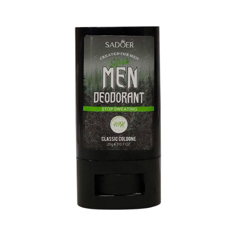 DESODORANTE EN BARRA PARA HOMBRES, DETIENE LA SUDORACION, OLOR A COLONIA CLASICA, FUERTE EFECTO ANTISUDOR, RECHAZA LOS OLORES INCOMODOS DEL SUDOR SADOER 20G