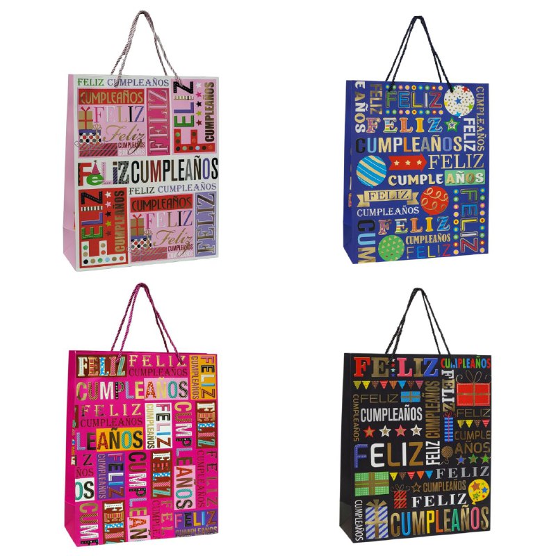 BOLSA DE REGALO DE FELIZ CUMPLEAÑOS MEDIANA 26X32X10CM