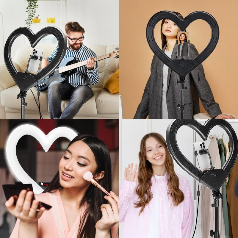 ARO DE LUZ LED ANILLO DE LUZ EN FORMA CORAZON PARA SELFIE LUZ ANULAR BLANCA/RGB DE 2 PULGADAS CON ROTULA DE 360 GRADOS, TRIPODE DE 1.7MTS SUNPAK