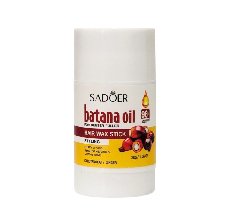 CERA PARA EL CABELLO EN BARRA CON ACEITE DE BATANA, PARA UN CABELLO MAS DENSO Y VOLUMINOSO, FIJA EL CABELLO DURADERO DEJANDOLO SUAVE Y BRILLANTE SADOER 30G