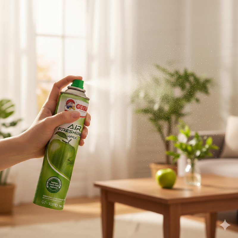 AMBIENTADOR AROMATIZANTE EN SPRAY DE MANZANA VERDE 300ML, FORMULA POTENTE QUE NEUTRALIZA MALOS OLORES GETSUN