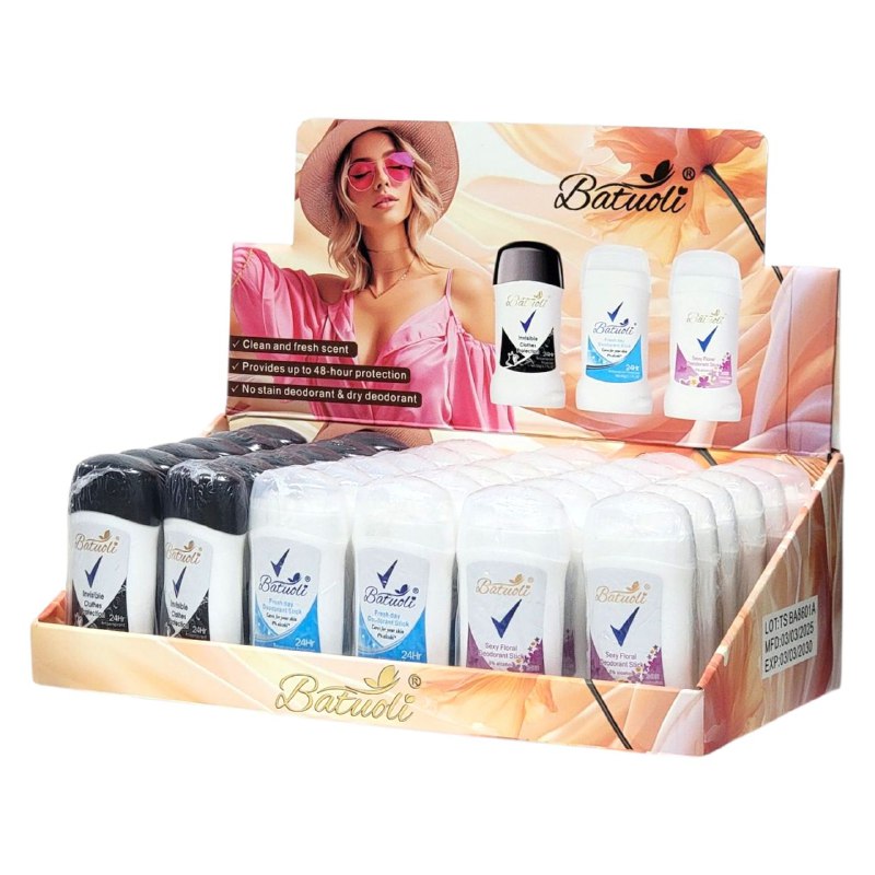 DESODORANTE PARA MUJERES ANTITRANSPIRANTE EN BARRA 50G, DUPE DE REXONA, SIN ALCOHOL, EFECTO HUMECTANTE QUE PROTEGE TUS AXILAS DEL OLOR HASTA POR 48H Y UN REFRESCANTE AROMA BATUOLI