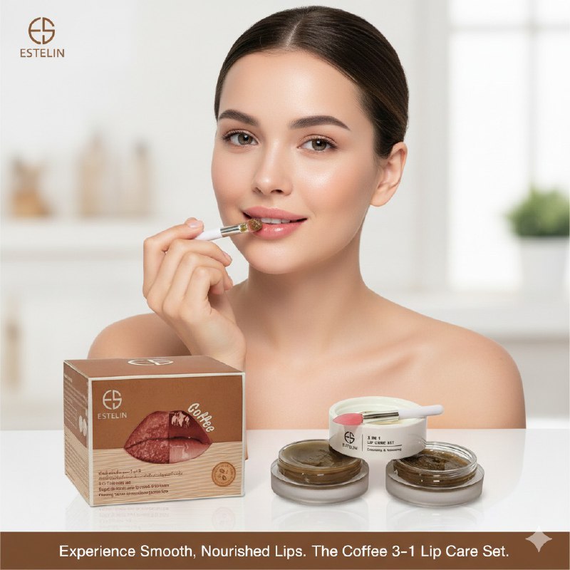 MASCARILLA HIDRATANTE PARA LABIOS EN SET 3 EN 1 BALSAMO HIDRATANTE MANTECA KARITE Y CAFE ESTELIN 5G