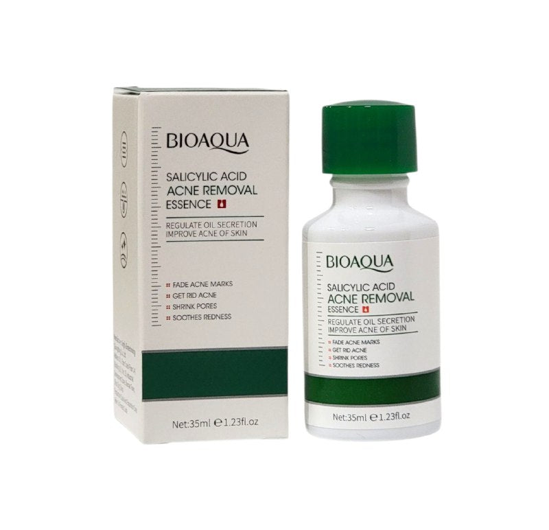 SUERO FACIAL, ESENCIA CON ACIDO SALICILICO PARA ELIMINAR EL ACNE 35ML, RAPIDA ABSORCION QUE ACTUA DIRECTAMENTE SOBRE EL ACNE PARA HIDRATAR, NUTRIR Y REPARAR LA PIEL DEJANDOLA SUAVE Y LIMPIA BIOAQUA