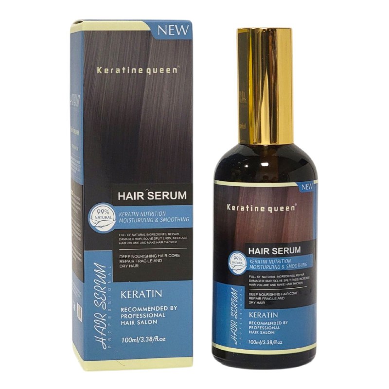 ACEITE PARA EL CABELLO, SUERO CAPILAR CON KERATINA HIDRATANTE ALISANTE 100ML, Y COMPONENTES QUE NUTREN EL CABELLO, FORTALECIENDO LA ESTRUCTURA DEL PELO DAÑADO, DEJANDOLO SUAVE, FUERTE Y SALUDABLE KERATINE QUEEN