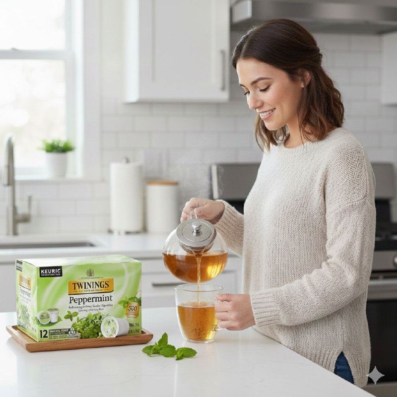 TE HERBAL DE MENTA PURA REFRESCANTE SIN CAFEINA QUE AYUDA A LA DIGESTION EN CAPSULAS TWININGS 12UND