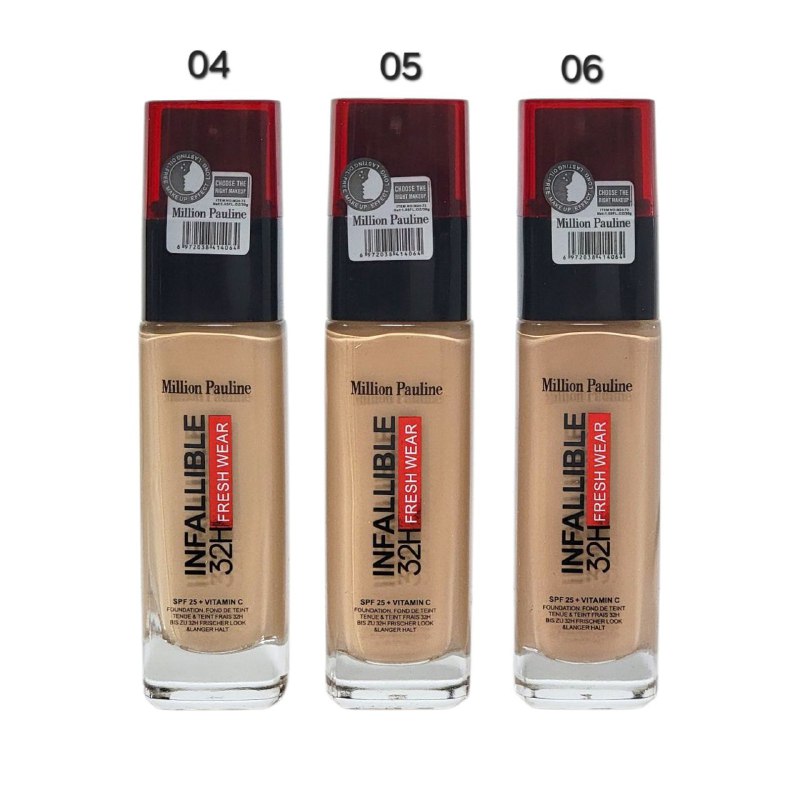 BASE DE MAQUILLAJE LIQUIDA DE LARGA DURACION 30G DUPE DE LOREAL, BASE INFALIBLE DE 32H DE DURACION FRESCA 3 TONOS MILLION PALINE