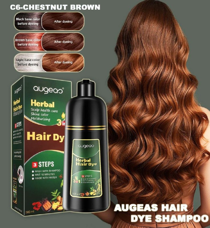SHAMPOO TINTE PARA EL CABELLO 3 EN 1 AUGEAS HERBAL HAIR CHESTNUT BROWN 500ML