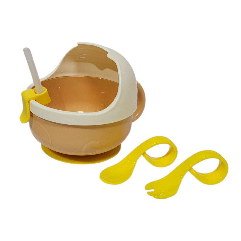 PLATO TAZON PARA BEBES ANTIREDDAMES INCLUYE TENEDOR, CUCHARA Y PAJILLA BABY BOWL