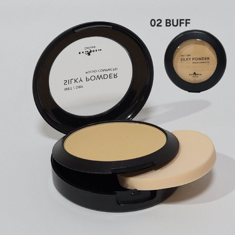 POLVO COMPACTO LIGERO, COBERTURA LIGERA TONO 02 BUFF ITALIA DELUXE WET/DRY SILKY POWDER 8G