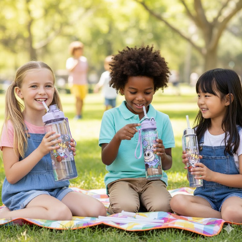 BOTES DE AGUA EN SET DE 3 PIEZAS DE LABUBU, 4 COLORES