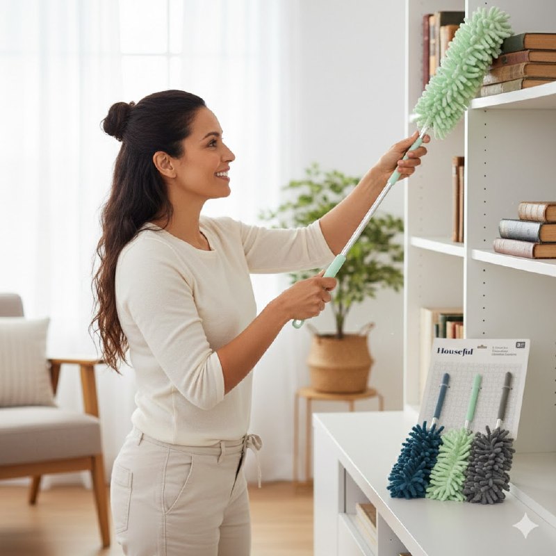 PLUMERO LIMPIADOR DE MICROFIBRA EN SET DE 3 PIEZAS PARA LIMPIEZA 77CM, ATRAPA Y RETIENE EL POLVO HOUSEFUL