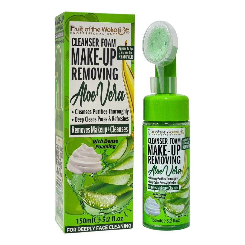 LIMPIADOR FACIAL EN ESPUMA DESMAQUILLANTE DE ALOE VERA, ELIMINA POR COMPLETO EL MAQUILLAJE RESISTENTE AL AGUA FRUIT OF THE WOKALI 150ML
