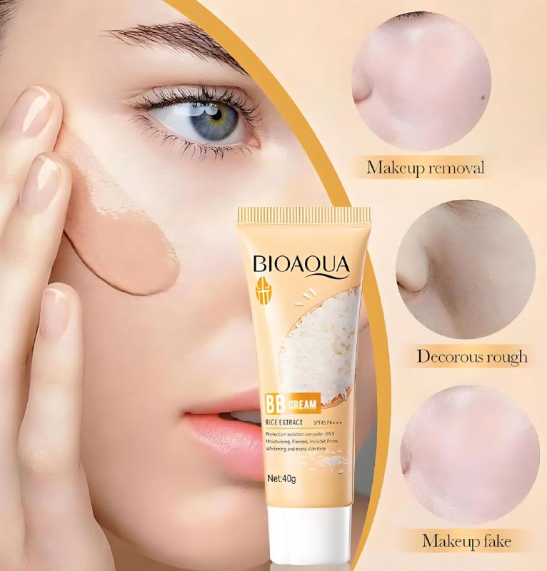 BASE DE MAQUILLAJE DE PULPA CRUDA DE ARROZ, CREMA CON COLOR MULTIEFECTO 3 EN 1, PROTECTOR, CORRECTOR E ILUMINADOR, UNIFICADOR SPF45PA TONO #1 IVORY BIOAQUA 40G