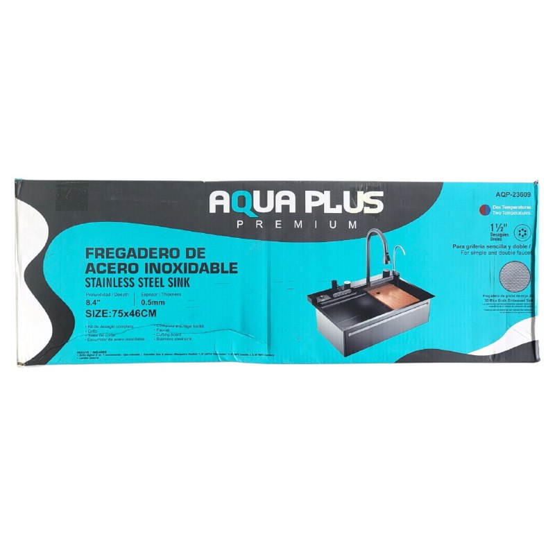 LAVA TRASTES FREGADERO DE ACERO INOXIDABLE EN SET COMPLETO ELEGANTE MODERNO AQUA PLUS 46X75CM