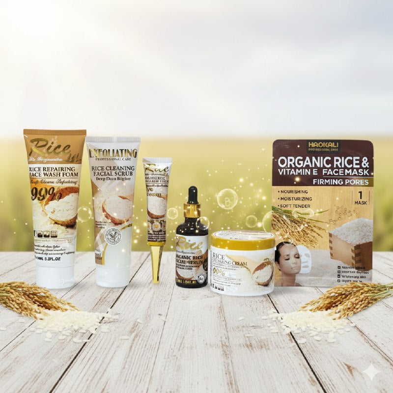 SET DE CUIDADO FACIAL DE 5 PIEZAS DE ARROZ ORGANICO PARA REJUVENECER LA PIEL RICE