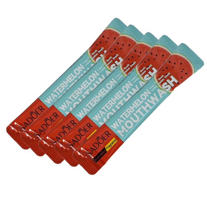 ENJUAGUE BUCAL PORTATIL CON SABOR A SANDIA DURACION 12 HORAS 20UND SADOER 10ML