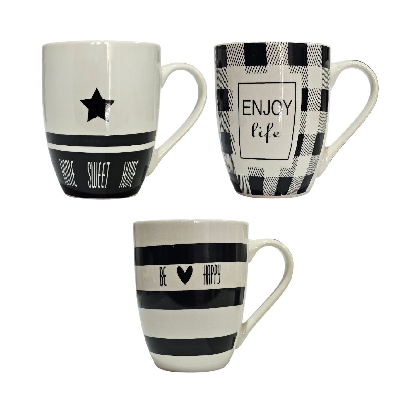 TAZAS MINIMALISTAS EN BLANCO Y NEGRO ELEGANTES RESISTENTES 9CM