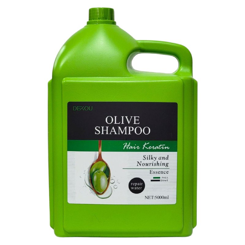 SHAMPOO DE ACEITE DE OLIVIA, AMINOACIDOS Y ACEITE DE ALMENDRAS, HIDRATA EL CABELLO SUAVE LISO Y FINO DEXOU OLIVE SHAMPOO HAIR KERATIN 5000ML