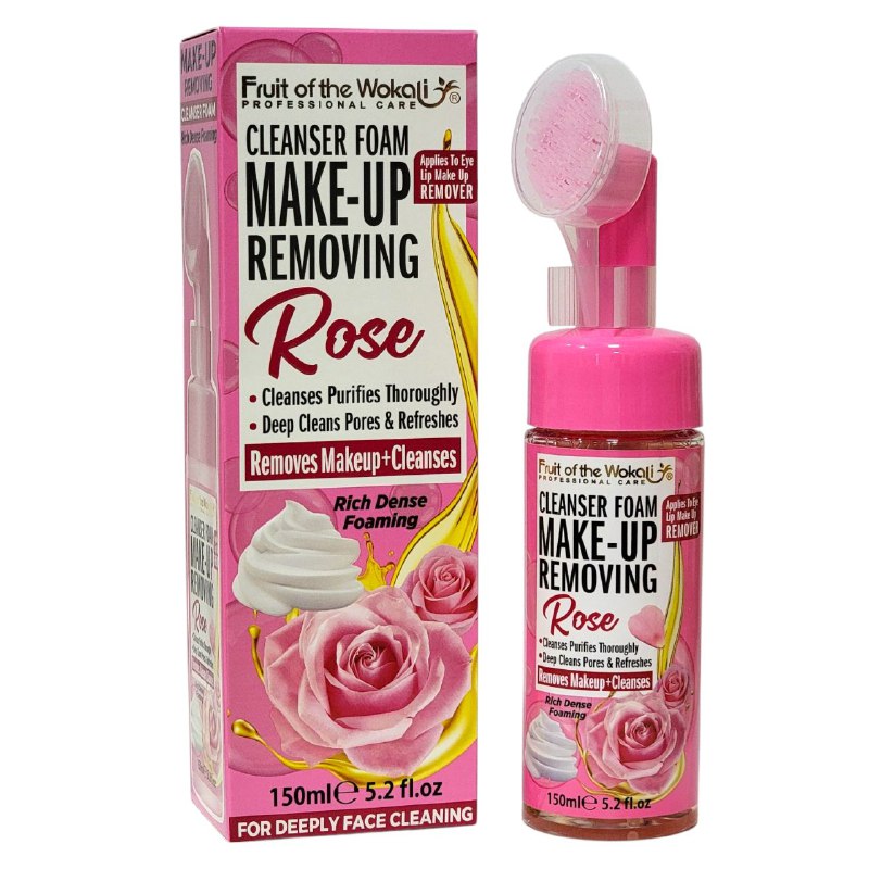 LIMPIADOR FACIAL EN ESPUMA DESMAQUILLANTE DE ROSA, ELIMINA POR COMPLETO EL MAQUILLAJE RESISTENTE AL AGUA FRUIT OF THE WOKALI 150ML