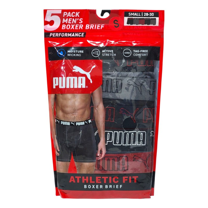 ROPA INTERIOR PARA CABALLERO PUMA ATHLETIC FIT BOXER BRIEF 5 UNIDADES TALLA SMALL 28-30 (S)