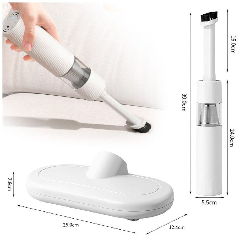 MAQUINA ASPIRADORA MINI INALAMBRICA PORTATIL, HERRAMIENTA DE LIMPIEZA MANUAL, PARA POLVO, MIGAJAS, AUTOMOVIL, DOBLE FILTRO COLOR BLANCO