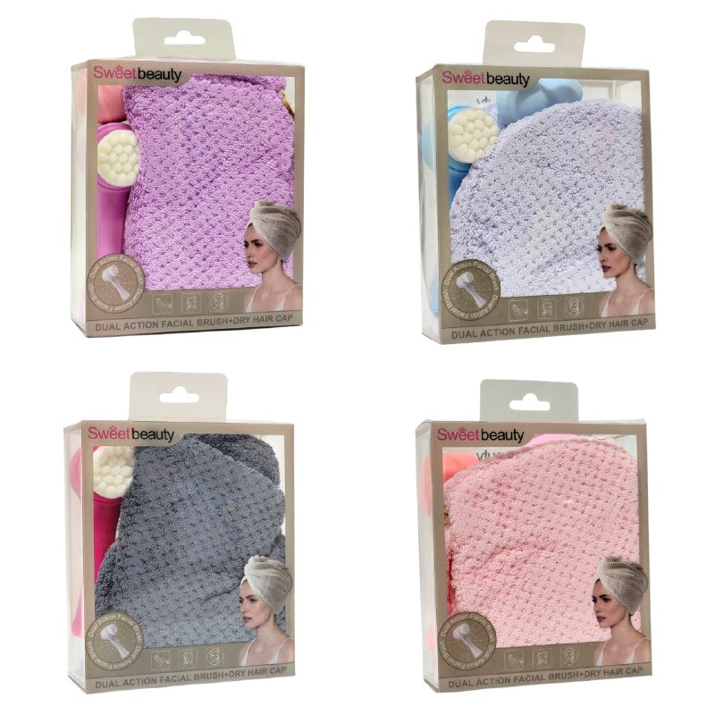 KIT DE CUIDADO PERSONAL, ESPONJA MAQUILLAJE, TOALLA PELO Y CEPILLO FACIAL SWEET BEAUTY