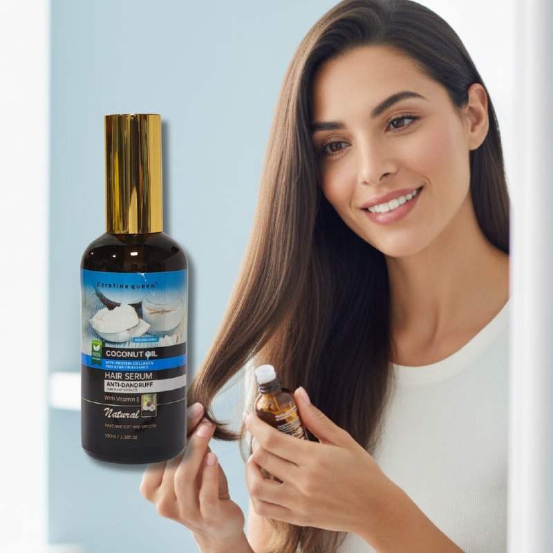 ACEITE PARA EL CABELLO, SUERO CAPILAR ANTICASPA CON ACEITE DE COCO, KERATINE Y COLAGENO 100ML, REPARA EL CABELLO DAÑADO, RESTURA BRILLO Y FLEXIBILIDAD, DEJANDOLO SUAVE, SALUDABLE Y HERMOSO KERATINE QUEEN