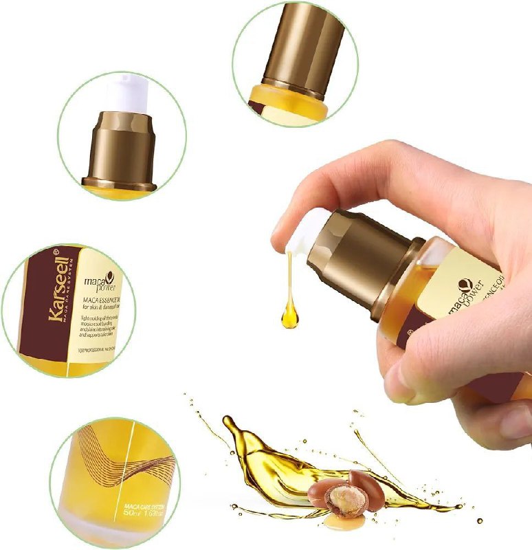 ACEITE PARA EL CABELLO 100 ML ,GOTAS KARSEELL DE REPARACION PROFUNDA DEL CABELLO SECO Y DAÑADO, HIDRATA Y NUTRE ESENCIAL DE MACA 50ML
