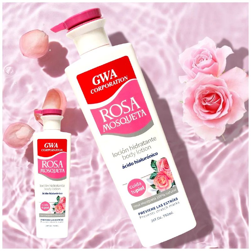 CREMA CORPORAL, ROSA MOSQUETA HIDRATANTE, 100% NATURAL Y ACIDO HIALURONICO, CUIDA LA PIEL, ESTIMULA LA HIDRATACION Y ELASTICIDAD NATURAL DE LA PIEL, ELIMINA CICATRICES Y ESTRIAS GWA CORPORATION 750ML