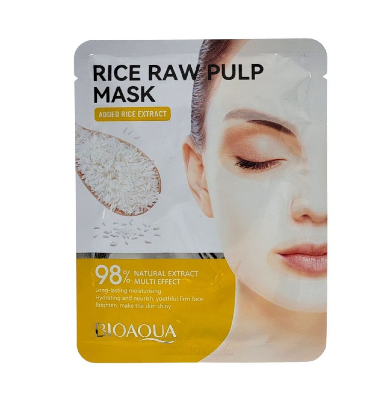 MASCARILLA FACIAL DE TELA HIDRATANTE Y NUTRITIVA CON PULPA CRUDA DE ARROZ BIOAQUA 25G